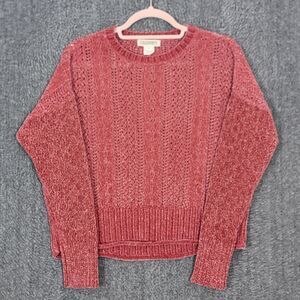 Cocovive Sweater Womens M Mulberry Red Chenille Cable Knit Long Sleeve Boxy Crop